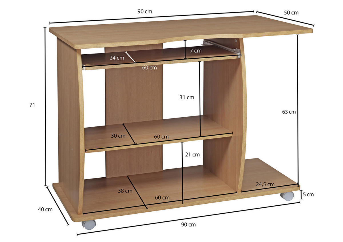COMPUTERTISCH Buchefarben  - Buchefarben, KONVENTIONELL, Holzwerkstoff/Kunststoff (50/90/71cm) - MID.YOU