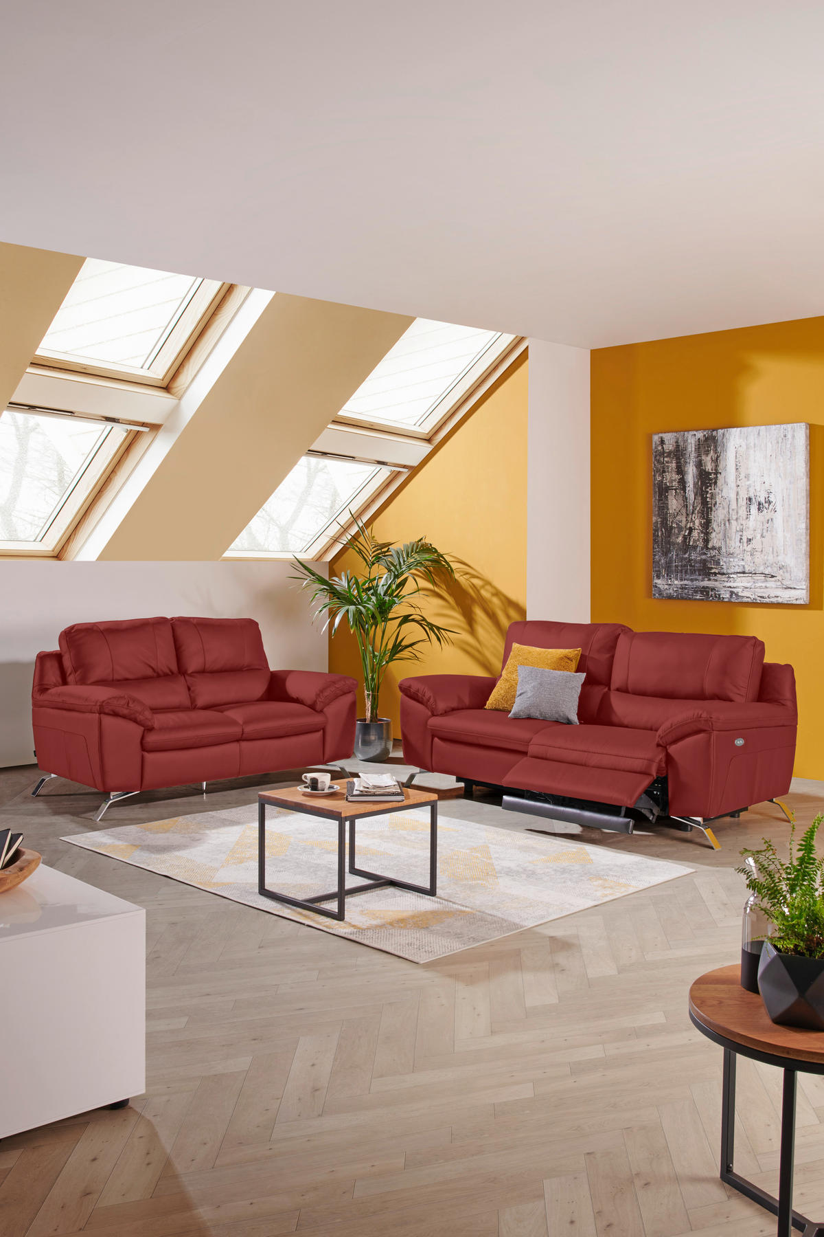 2-SITZER-SOFA in Kombination Echtleder/Lederlook Rot  - Silberfarben/Rot, Design, Leder/Metall (174/97/95cm) - Livetastic