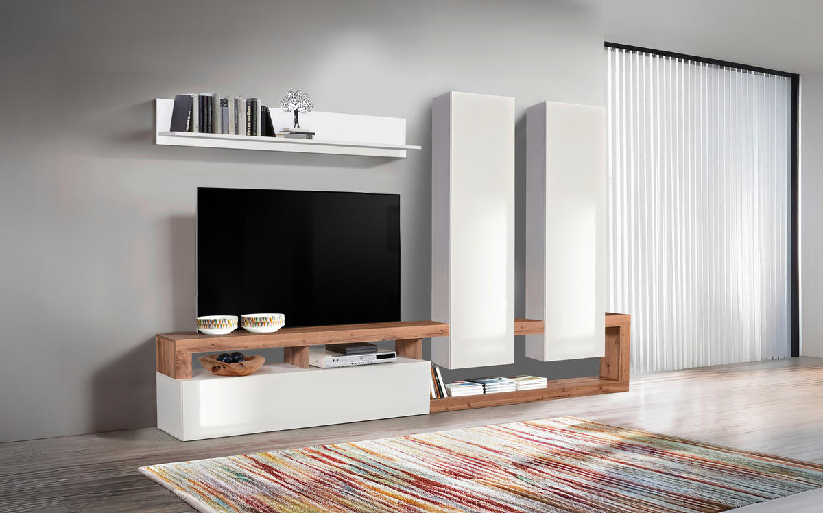 Ansamblu Mobilier Camera De Z, stejar Wotan, alb lucios intens, 277/173/35 cm - stejar Sonoma/grafit, Basics, material pe bază de lemn (277/173/35cm) - Ti'me