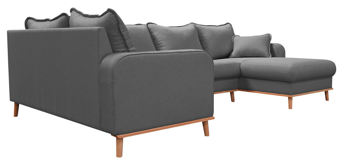 WOHNLANDSCHAFT Grau Textilgeflecht  - Wengefarben/Grau, Design, Holz/Textil (167/296/170cm) - Livetastic