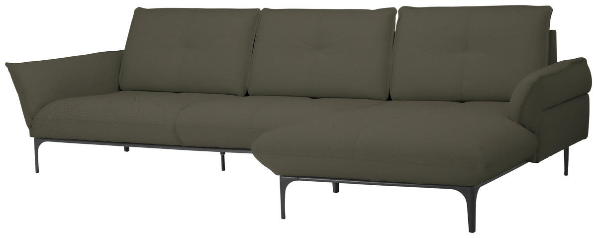 ECKSOFA in Echtleder Dunkelbraun  - Dunkelbraun/Schwarz, Design, Leder/Metall (319/182cm) - Valnatura