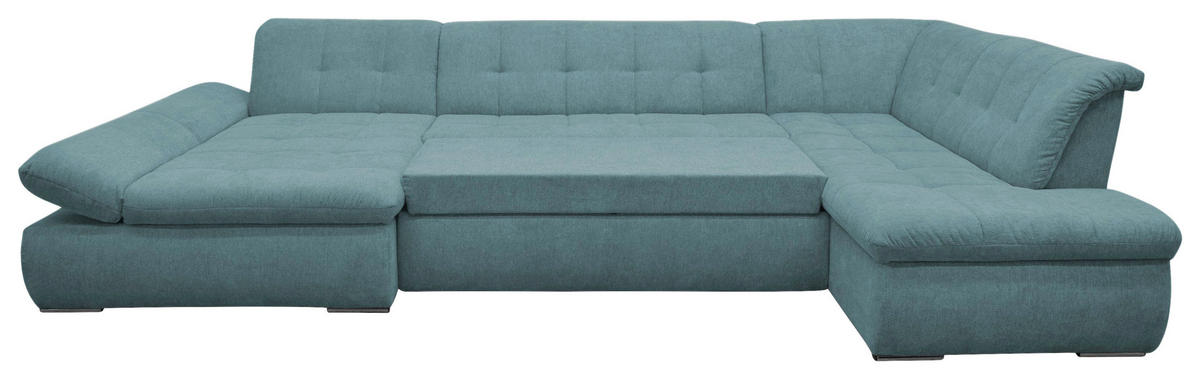 WOHNLANDSCHAFT Petrol Mikrofaser  - Chromfarben/Petrol, KONVENTIONELL, Textil/Metall (172/353/216cm) - MID.YOU