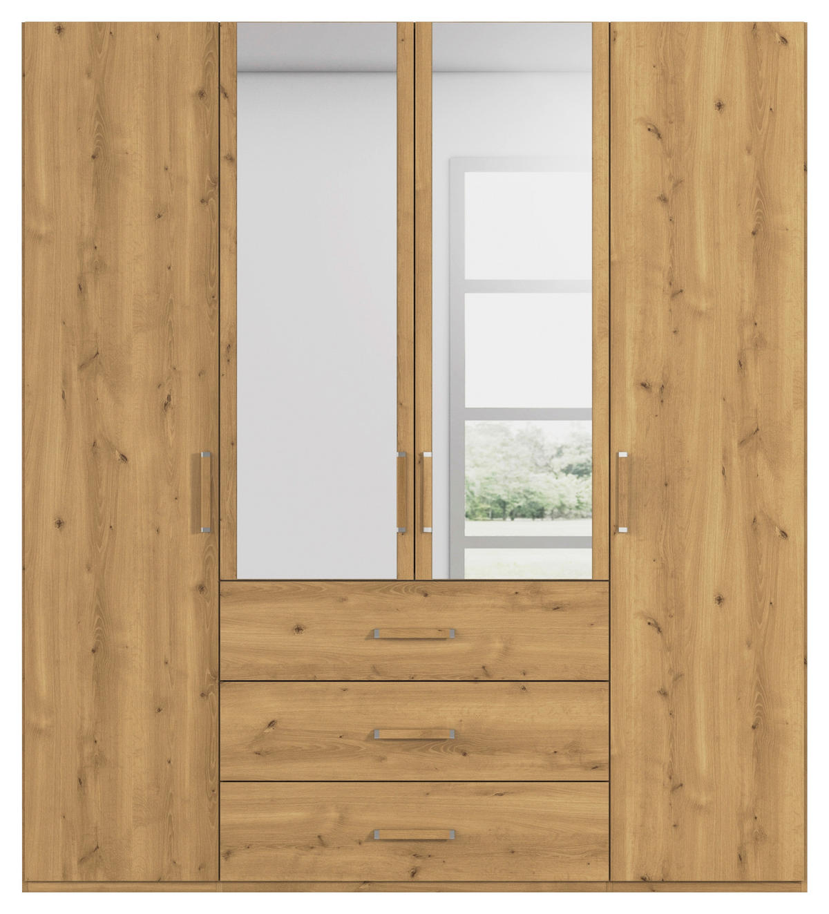 DREHTÜRENSCHRANK 201/223/60 cm 4-türig Eichefarben  - Eichefarben, Design, Glas/Holzwerkstoff (201/223/60cm) - Novel
