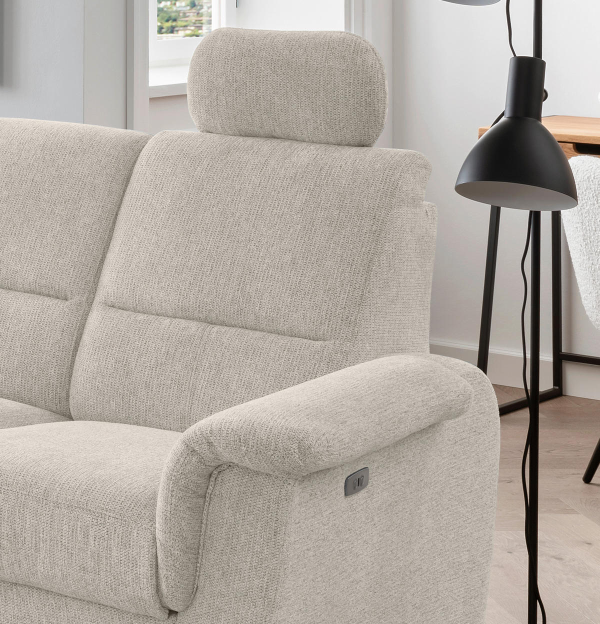 ECKSOFA Beige Chenille  - Chromfarben/Beige, MODERN, Textil/Metall (236/275cm) - Livetastic