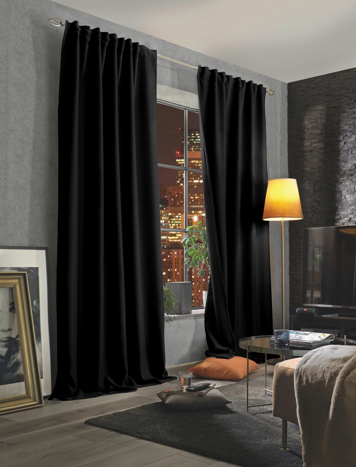 LÄRMSCHUTZVORHANG ACUSTICO Verdunkelung 135/245 cm   - Schwarz, Basics, Textil (135/245cm)