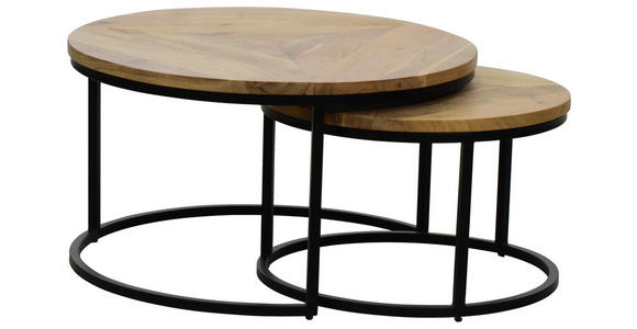 COUCHTISCHSET Mangoholz vollmassiv rund Naturfarben  - Schwarz/Naturfarben, Design, Holz (60/80/60/80/42/45cm) - Carryhome
