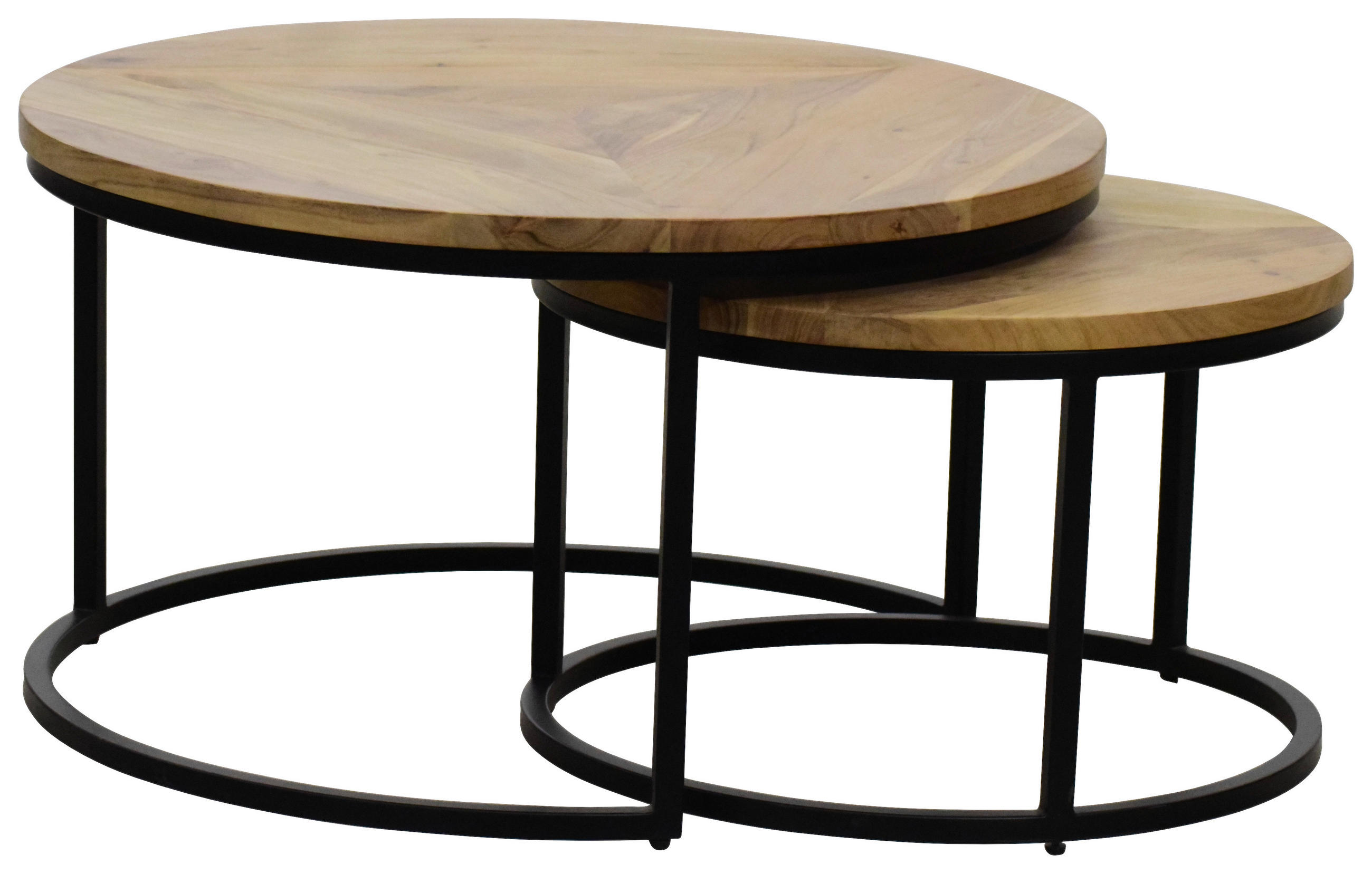 COUCHTISCHSET Mangoholz vollmassiv rund Naturfarben  - Schwarz/Naturfarben, Design, Holz (60/80/60/80/42/45cm) - Carryhome