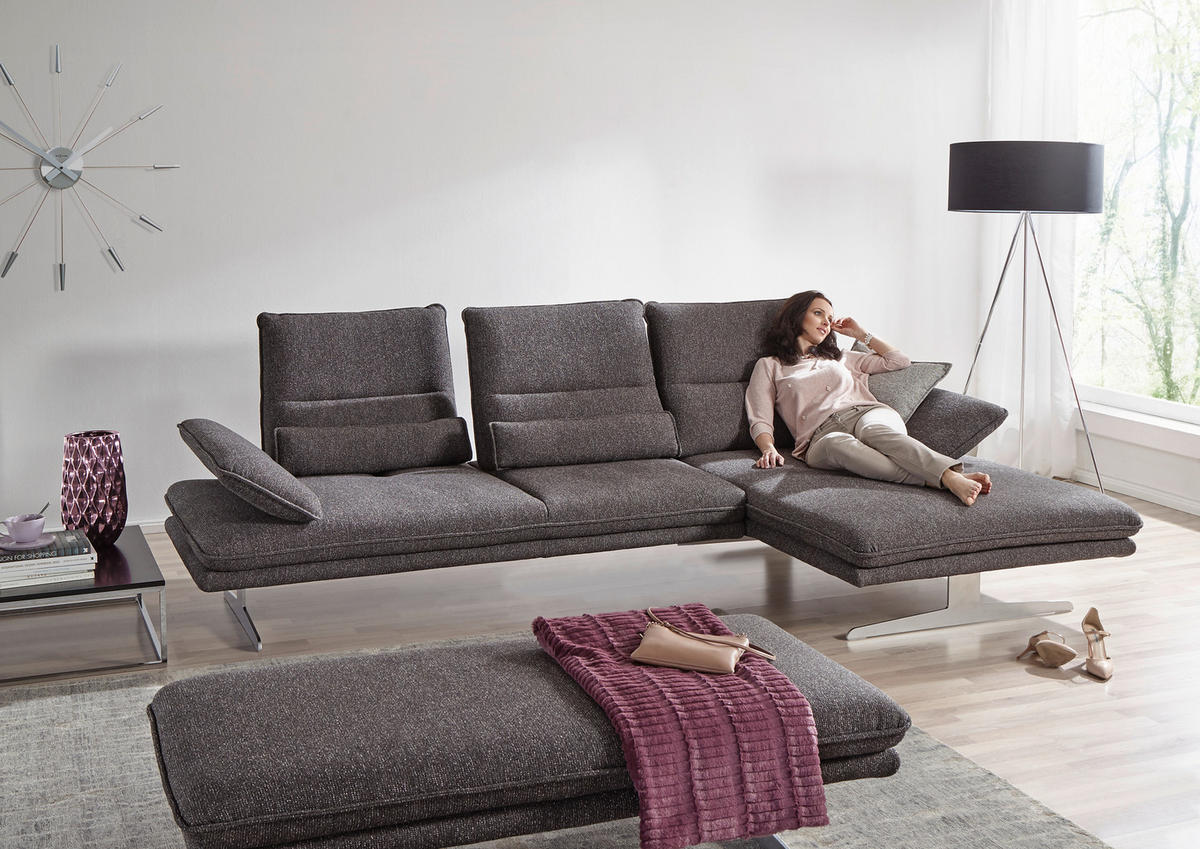 ECKSOFA in Webstoff Anthrazit  - Chromfarben/Anthrazit, Design, Textil/Metall (291/164cm) - Chilliano