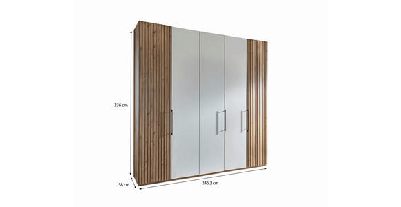 DREHTÜRENSCHRANK 250/236/58 cm 5-türig Weiß, Eiche Bianco - Schieferfarben/Eiche Bianco, Design, Glas/Holzwerkstoff (250/236/58cm) - Novel