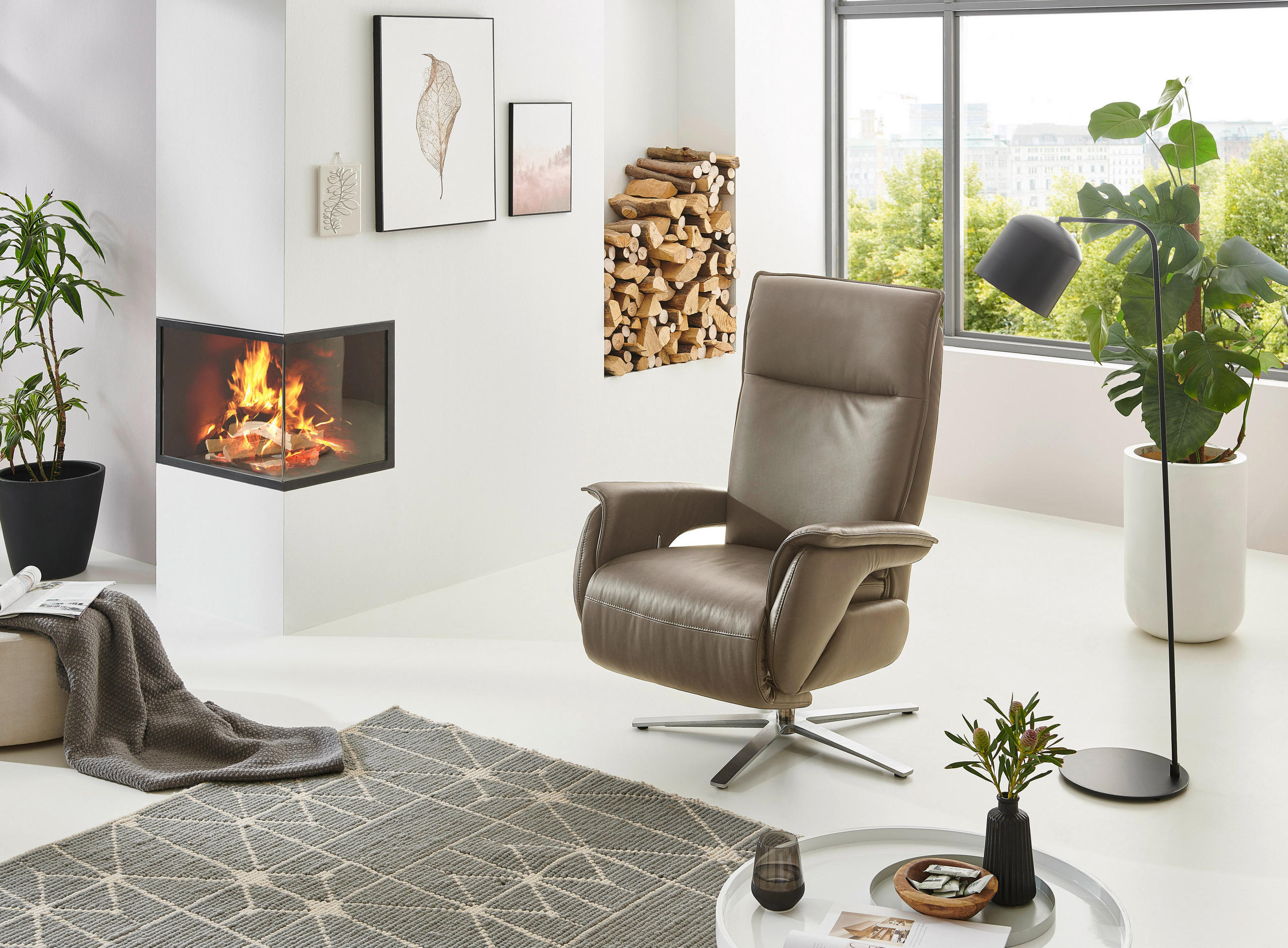 FERNSEHSESSEL in Fango - Edelstahlfarben/Fango, Modern, Leder/Metall (77/116/80cm) - Livetastic