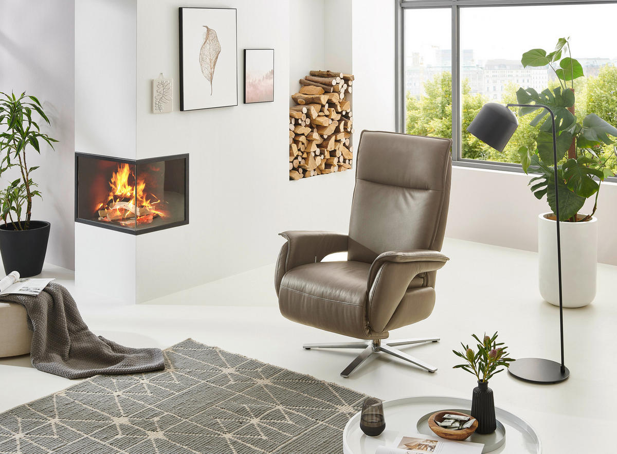 FERNSEHSESSEL in Fango  - Edelstahlfarben/Fango, Modern, Leder/Metall (77/116/80cm) - Livetastic