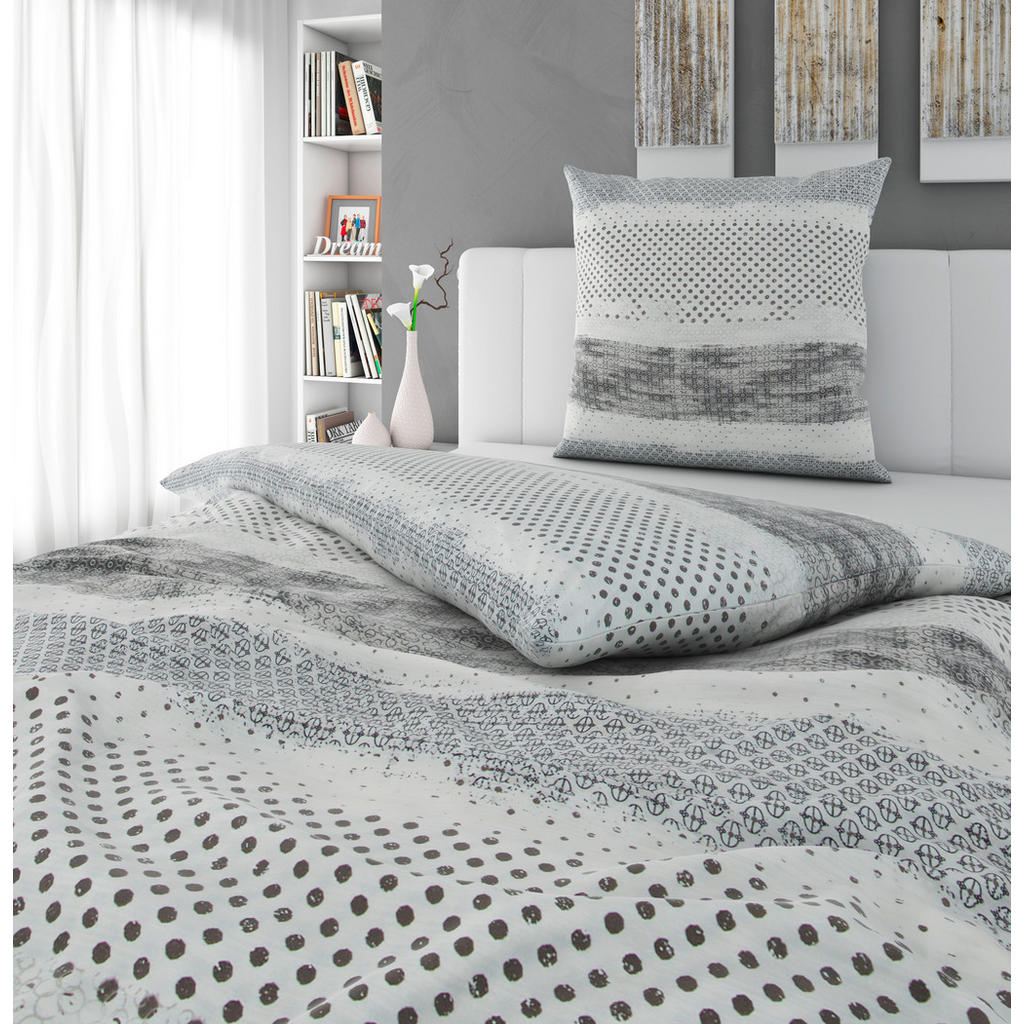 Thumbnail - Novel Bettwäsche Valdes, Grau, Weiß, Textil, Graphik, 135x200 cm, Grüner Punkt, Hohenstein, Oeko-Tex® Standard 100, atmu...