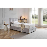 POLSTERBETT 90/200 cm, inkl. gepolstertes Kopfteil, Lattenrost, Bettschubladen,  in Hellgrau  - Hellgrau/Naturfarben, Design, Holz/Textil (90/200cm) - Boxxx