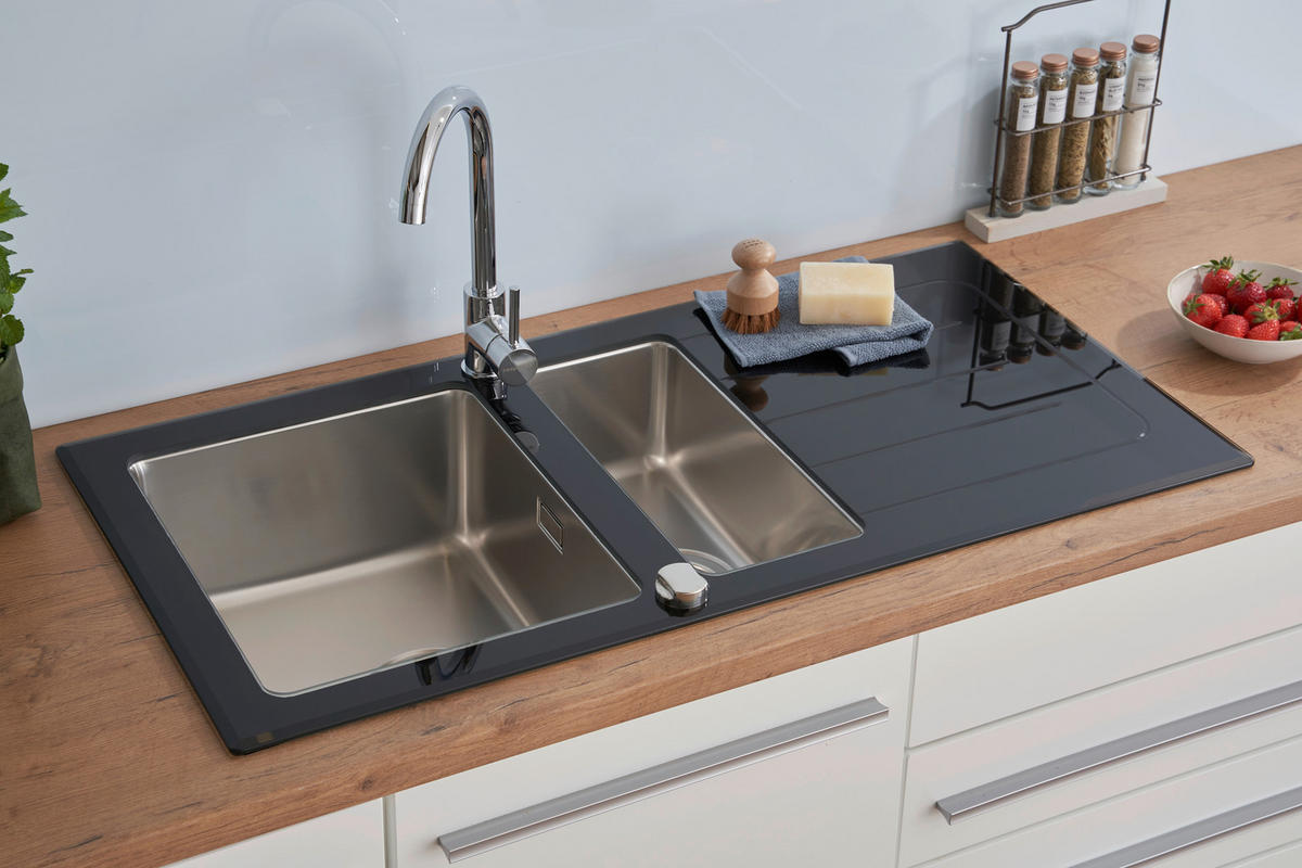 SPÜLE 1720NEWYORK100X50S  - Schwarz, Trend, Glas/Metall (100/21/50cm) - Respekta