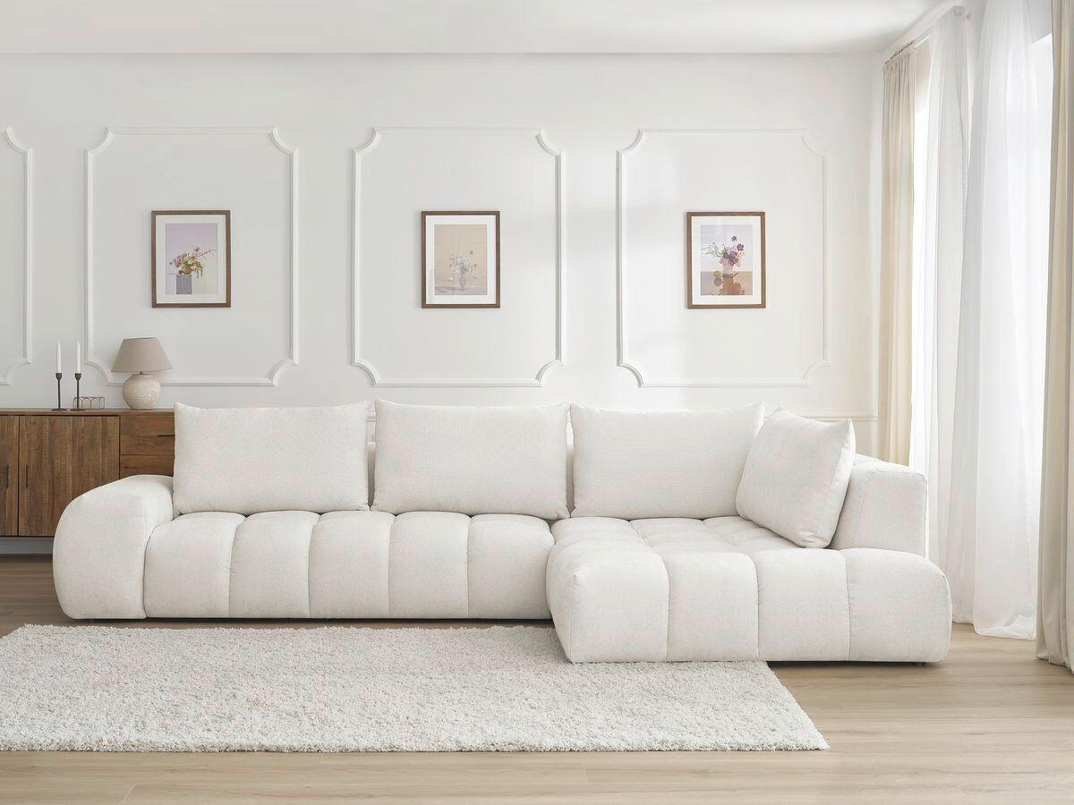 ECKSOFA Ottomane rechts  EVEREST Weiß Struktur  - Schwarz/Weiß, MODERN, Kunststoff/Textil (352/210cm) - Livetastic