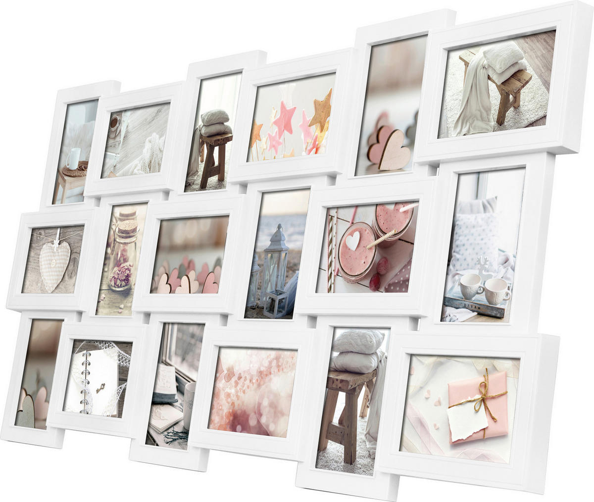 RÁM NA FOTOKOLÁŽ, 18 foto, 90/47/2,5 cm - biela, Basics, plast (90/47/2,5cm)