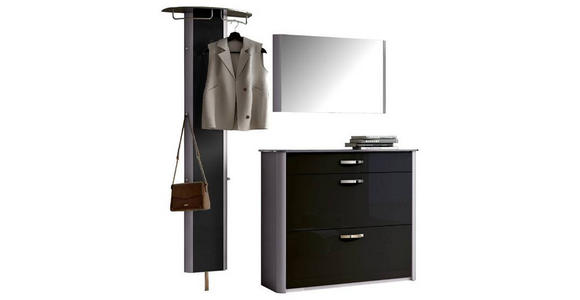 GARDEROBE 3-teilig in 200/192/34 cm - Schwarz/Alufarben, Design, Glas/Holzwerkstoff (200/192/34cm) - Moderano