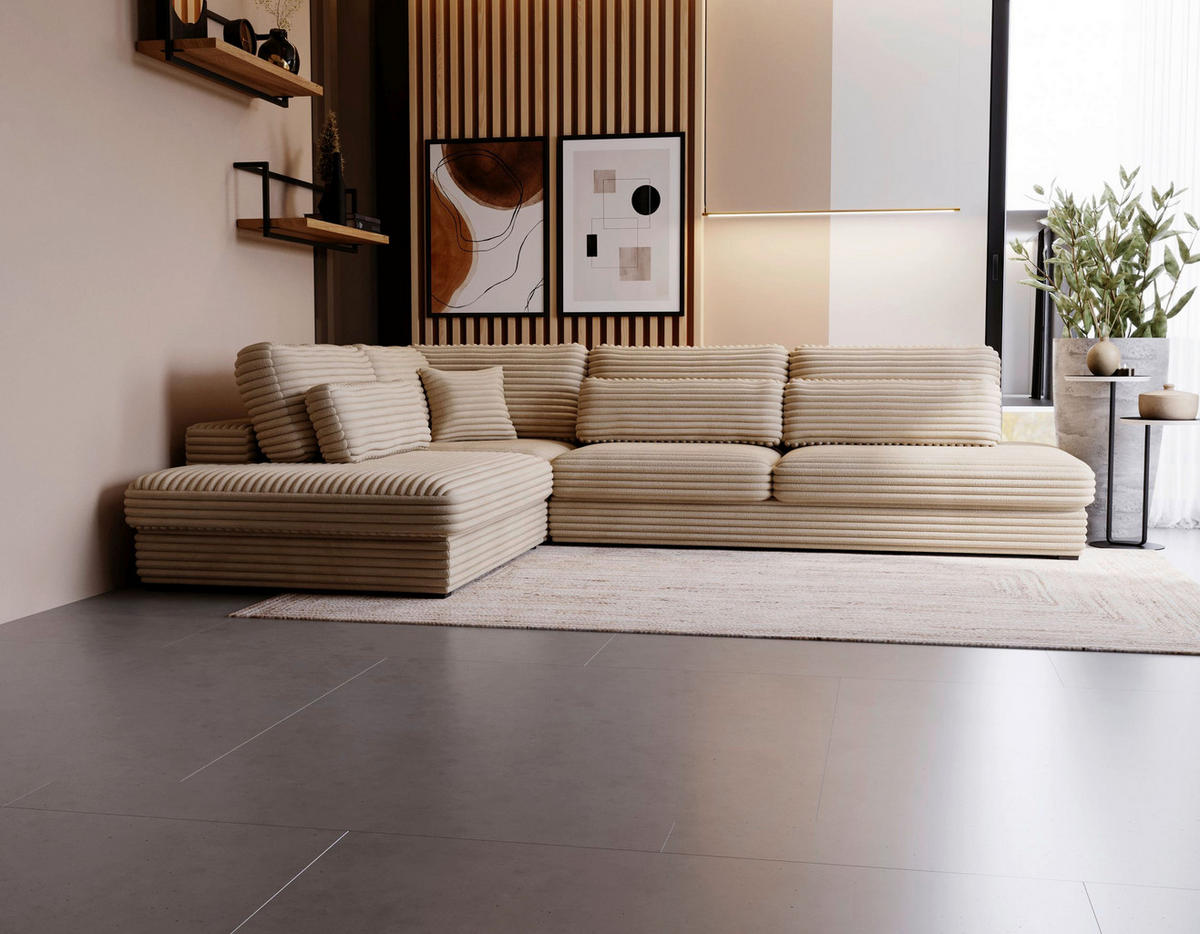 ECKSOFA Braun Cord, Plüsch Zierkissen, Rückenkissen, Nierenkissen  - Schwarz/Braun, Design, Kunststoff/Textil (244/332cm) - Livetastic