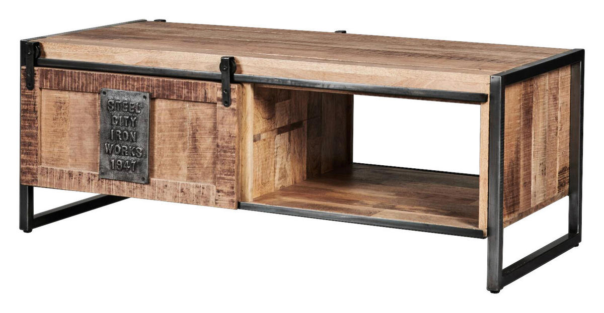 COUCHTISCH Rustic Getaway Mangoholz massiv 120/60/45 cm rechteckig Anthrazit, Naturfarben  - Anthrazit/Naturfarben, Basics, Holz/Metall (120/60/45cm) - Livetastic