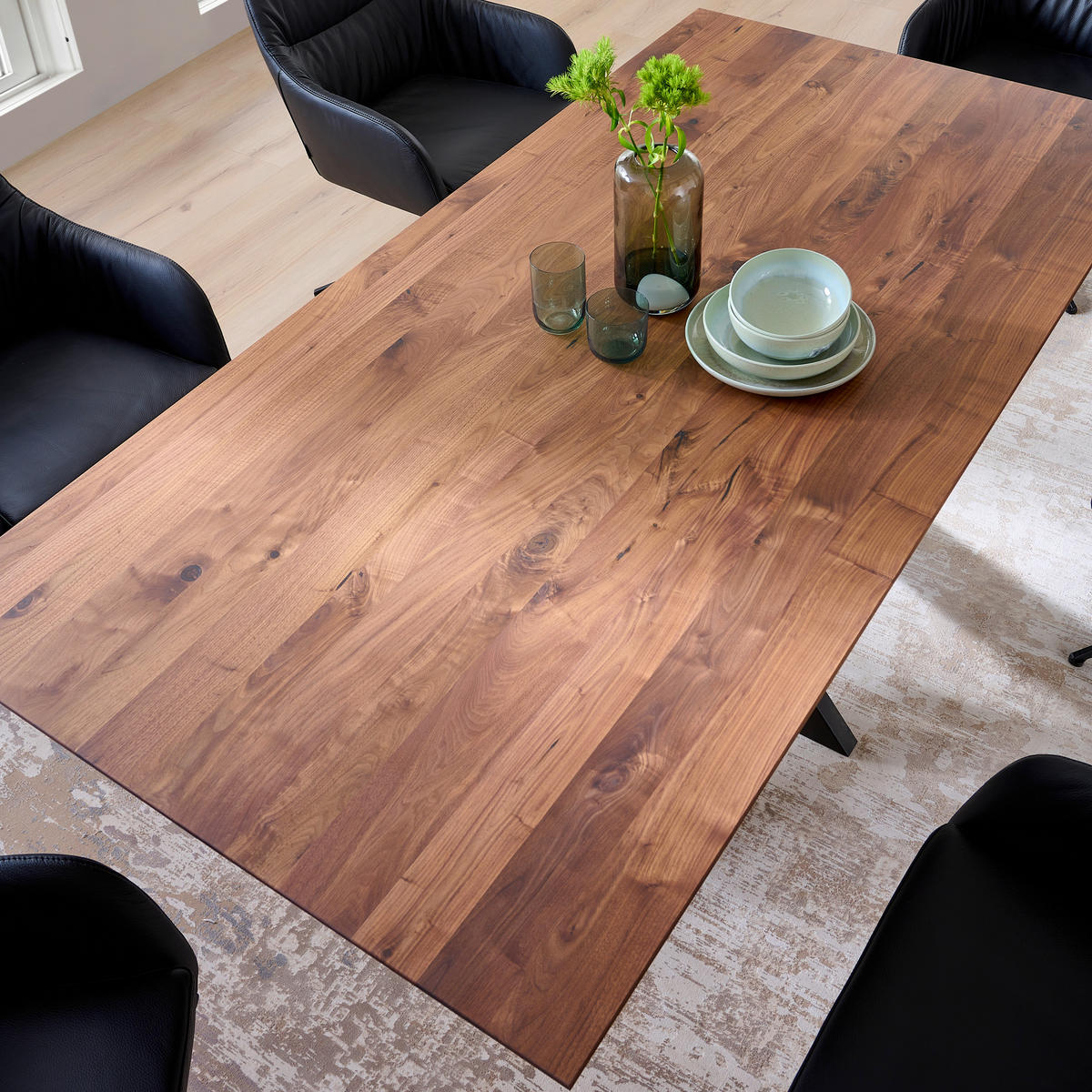 ESSTISCH in Holz, Metall 200-285/100/75 cm  - Nussbaumfarben/Schwarz, Natur, Holz/Metall (200-285/100/75cm) - Linea Natura