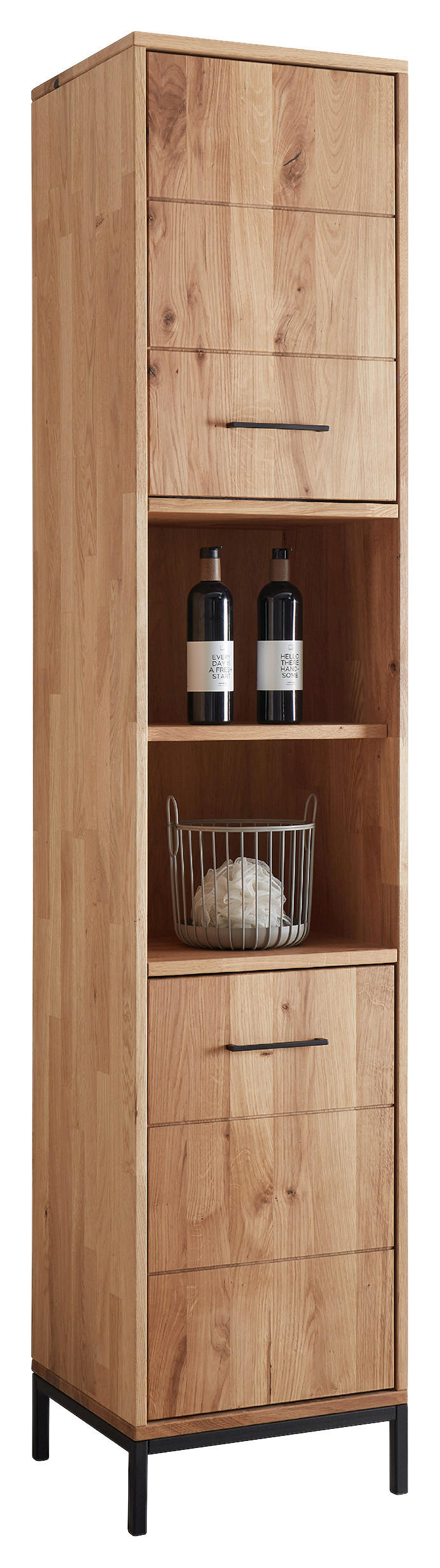 Linea Natura Hochschrank Ba-0665 Schwarz, Wildeiche 40x190x35 cm