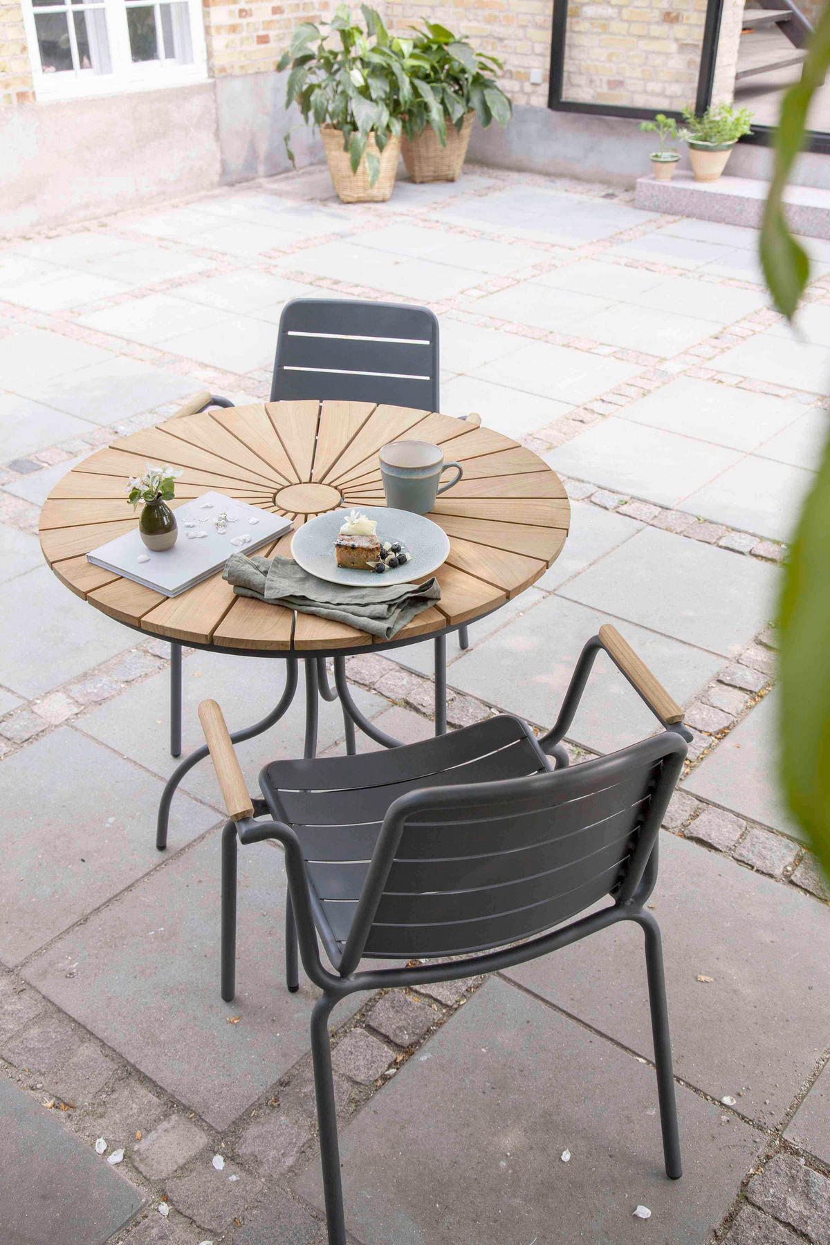 GARTENTISCH 80/80/74 cm Holz Anthrazit, Teakfarben rund  - Anthrazit/Teakfarben, Konventionell, Holz/Metall (80/80/74cm) - Gardenson