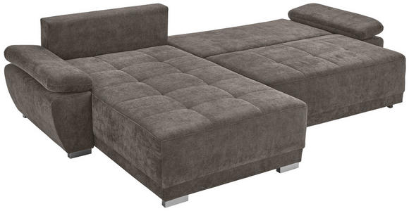 ECKSOFA Taupe Chenille Rückenkissen, Bettkasten, Schlaffunktion, Rücken echt, Armteilverstellung, Liegefläche im Originalstoff  - Taupe/Silberfarben, KONVENTIONELL, Holz/Textil (187/293cm) - Carryhome