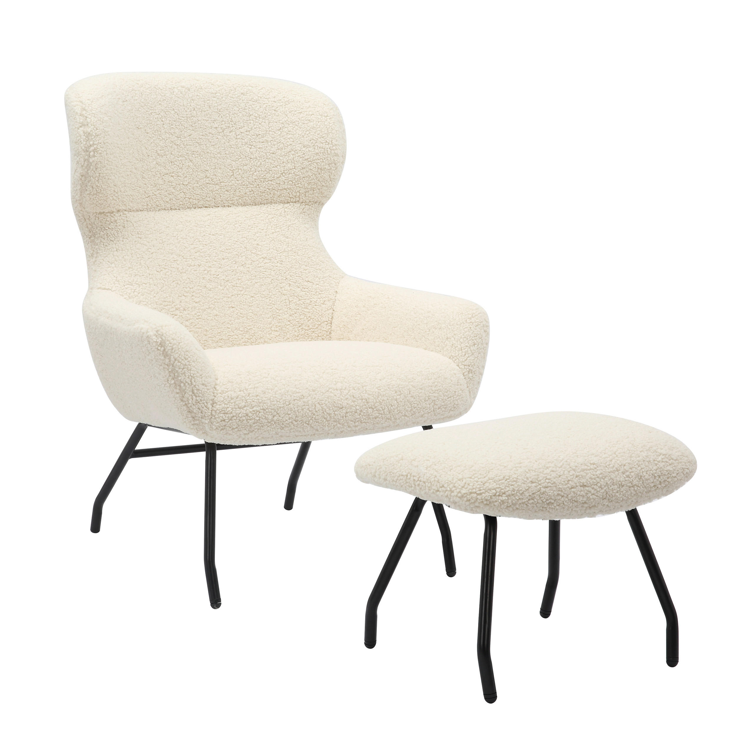 SESSELSET Teddystoff Hocker    - Beige/Schwarz, MODERN, Textil/Metall (79/103/82cm) - Livetastic