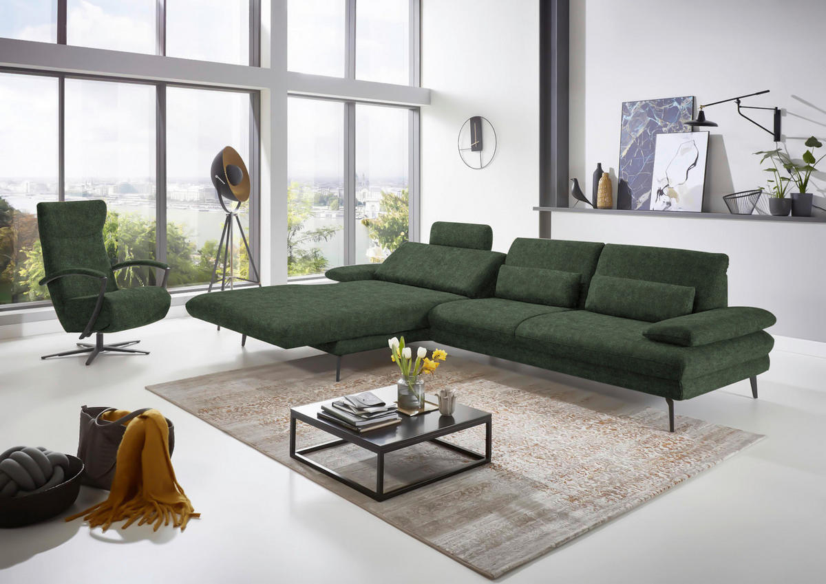 ECKSOFA in Velours Olivgrün  - Schwarz/Olivgrün, Design, Textil/Metall (180/310cm) - Dieter Knoll