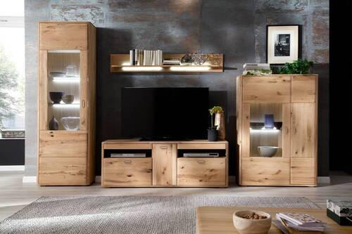 MEDIABÄNK i massiv rustik ek ekfärgad - ekfärgad, Design, metall/trä (156/58/50cm) - Livetastic