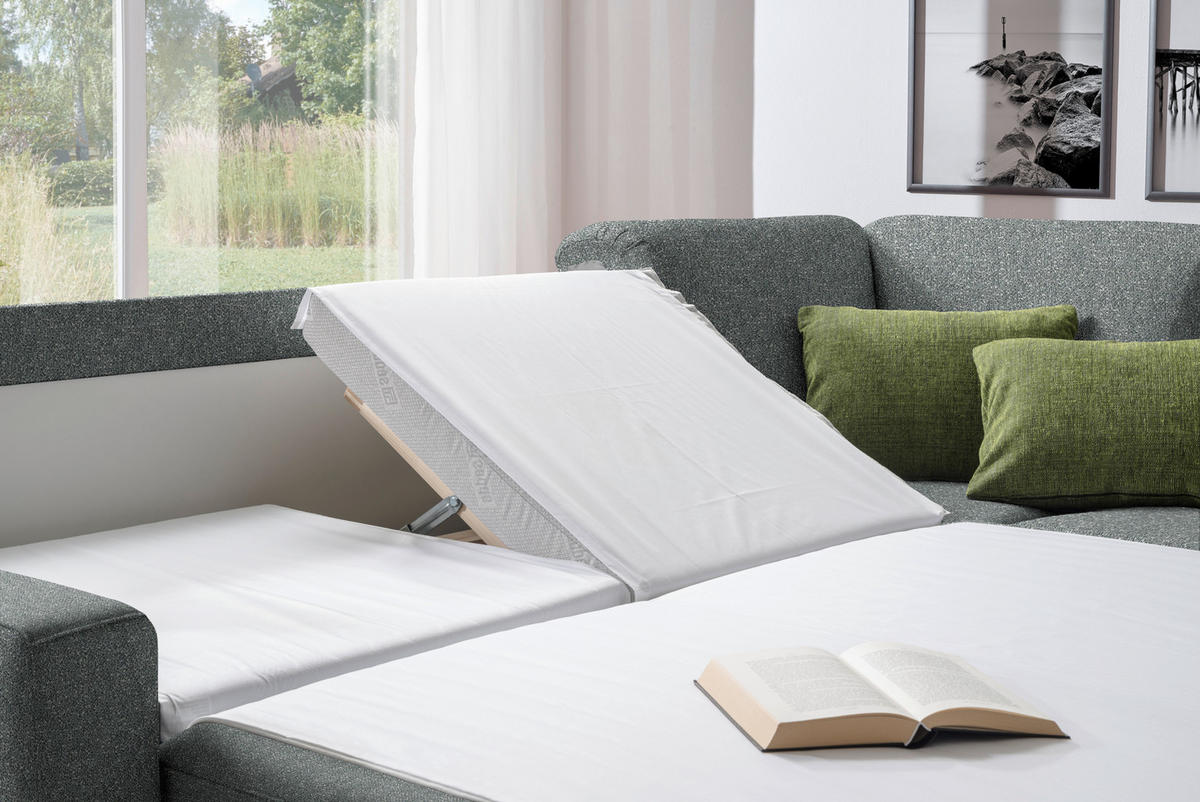 WOHNLANDSCHAFT  in Mikrovelours Graugrün  - Anthrazit/Alufarben, KONVENTIONELL, Textil (237/323/158cm) - Sedda