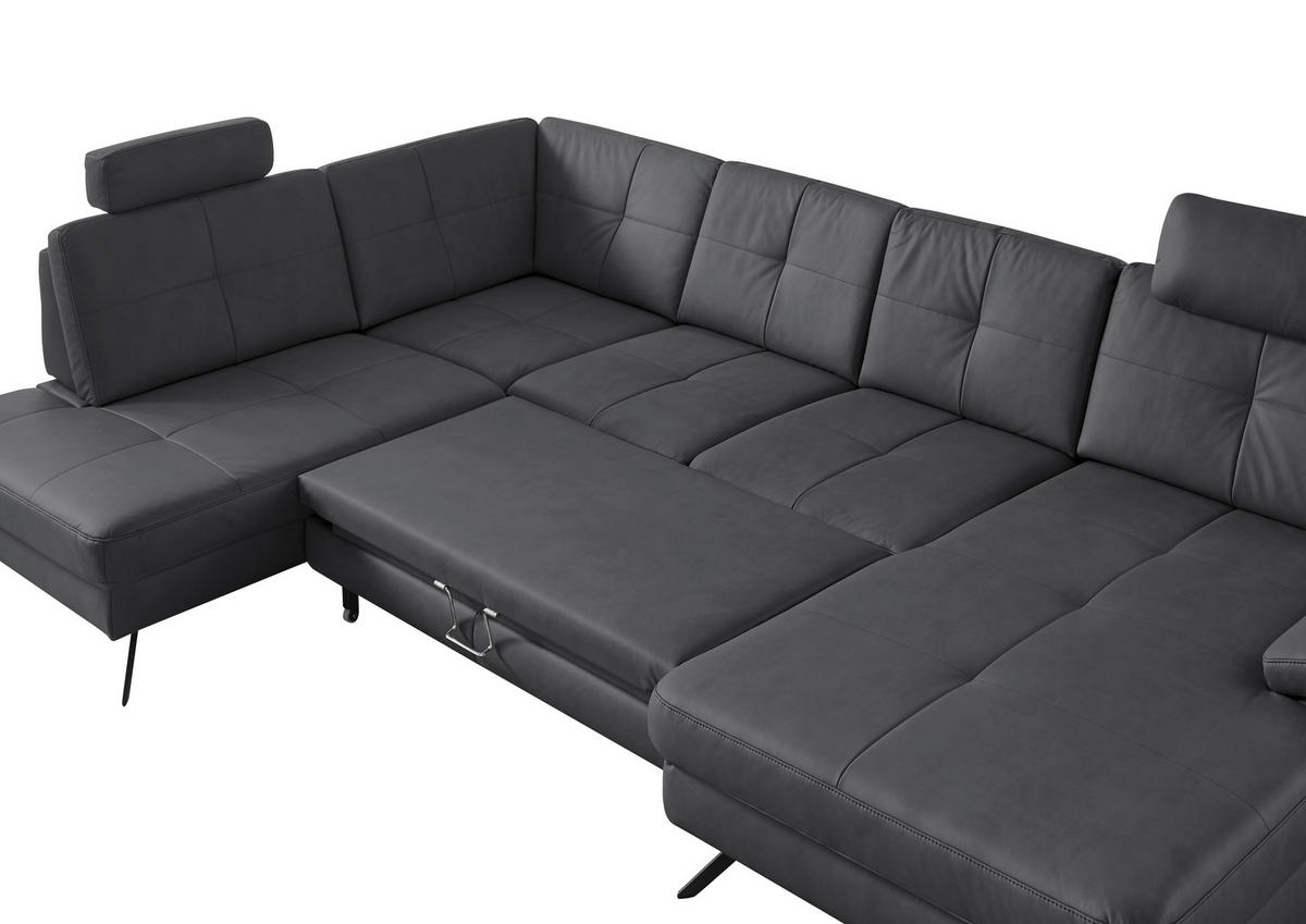 WOHNLANDSCHAFT in Lederlook, Mikrofaser Grau  - Schwarz/Grau, Design, Textil/Metall (220/345/179cm) - Beldomo System