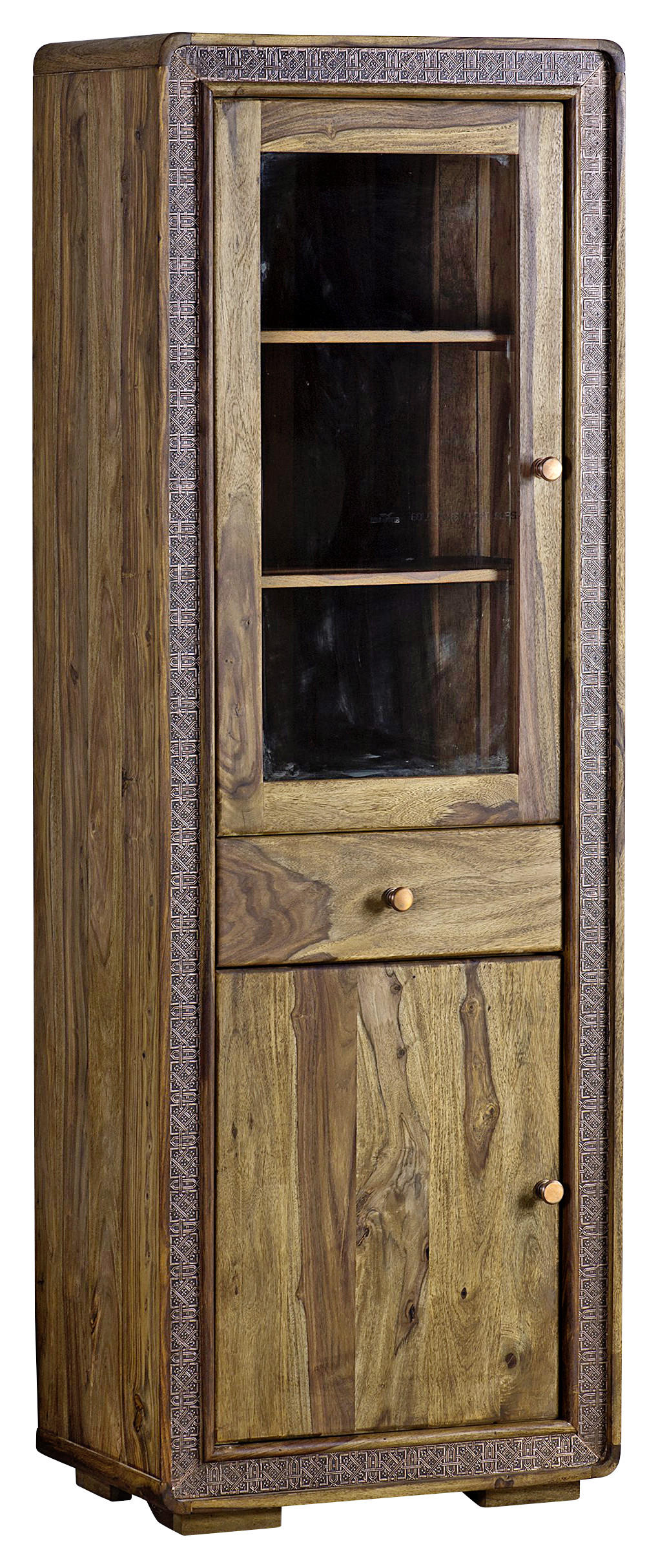 Vitrine in teilmassiv Sheesham Sheeshamfarben