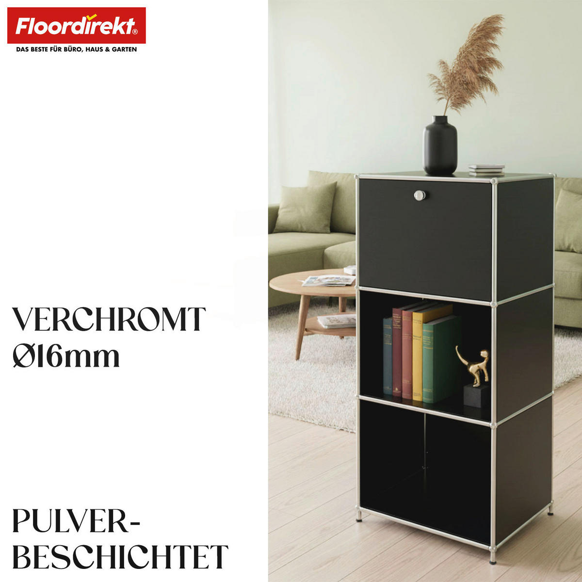 STANDREGAL Schwarz  - Schwarz, Basics, Metall (50/121/40cm) - Floordirekt