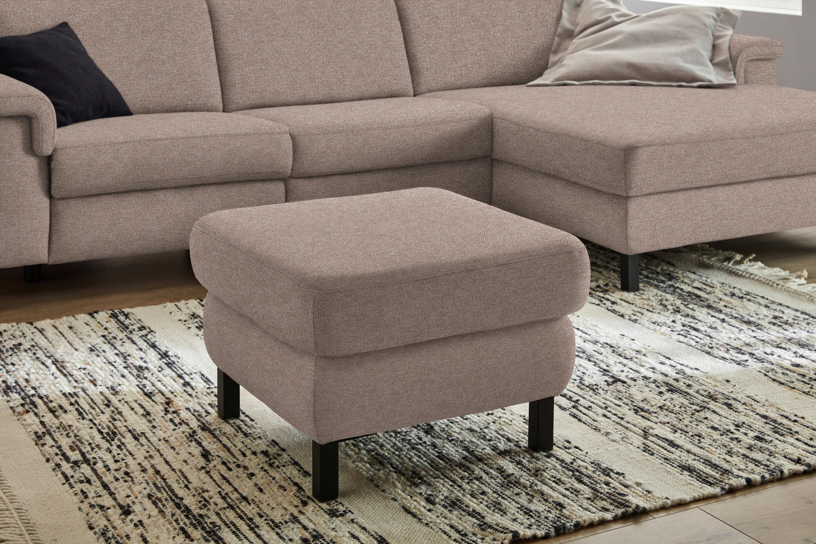 HOCKER in Textil Taupe  - Taupe/Schwarz, Konventionell, Textil/Metall (69/47/69cm) - Pure Home Comfort
