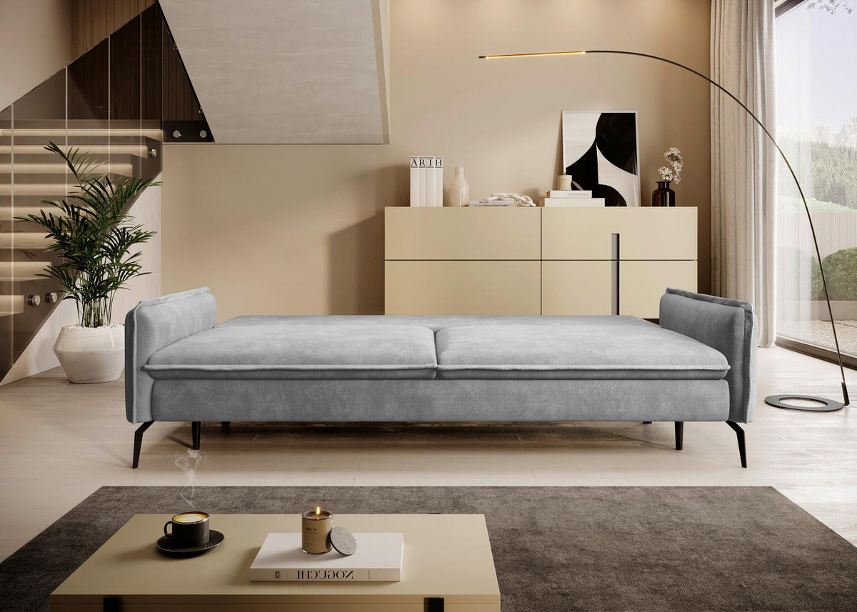 SCHLAFSOFA Chenille Grau  - Schwarz/Grau, KONVENTIONELL, Textil/Metall (223/89/107cm) - Carryhome