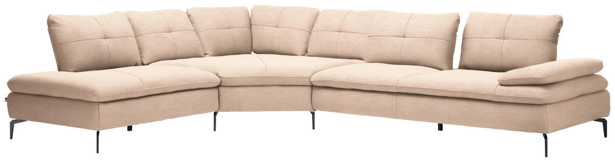 ECKSOFA in Flachgewebe Hellbraun  - Hellbraun/Schwarz, Design, Textil/Metall (271/344cm) - Chilliano