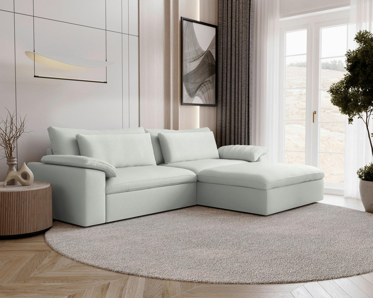 ECKSOFA 306/198 cm  in Chenille Silberfarben Rückenkissen, Nierenkissen, Armlehnenkissen, Rücken echt  306/198 cm  - Silberfarben/Schwarz, MODERN, Kunststoff/Textil (306/198cm) - Carryhome