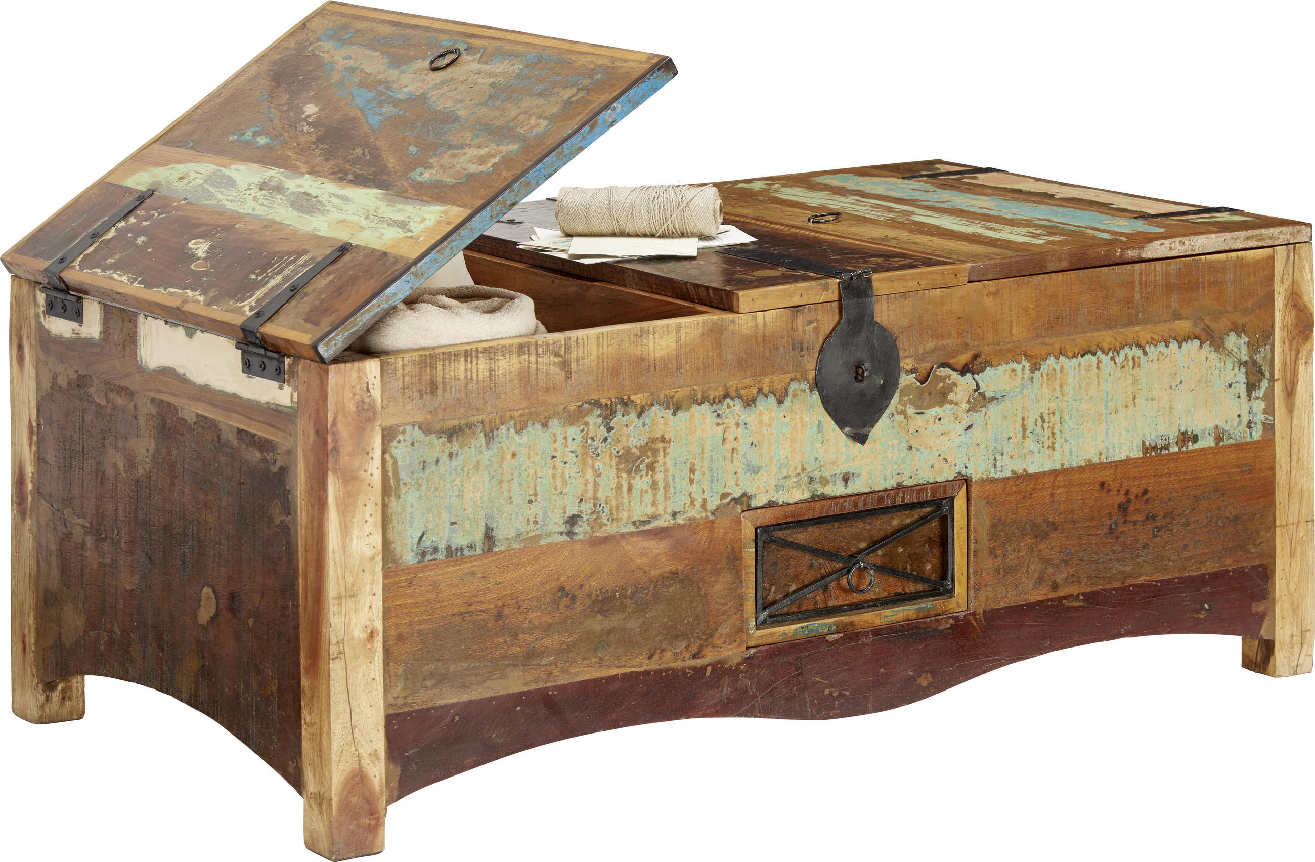 Truhe in Holz, Metall 110/45/60 cm