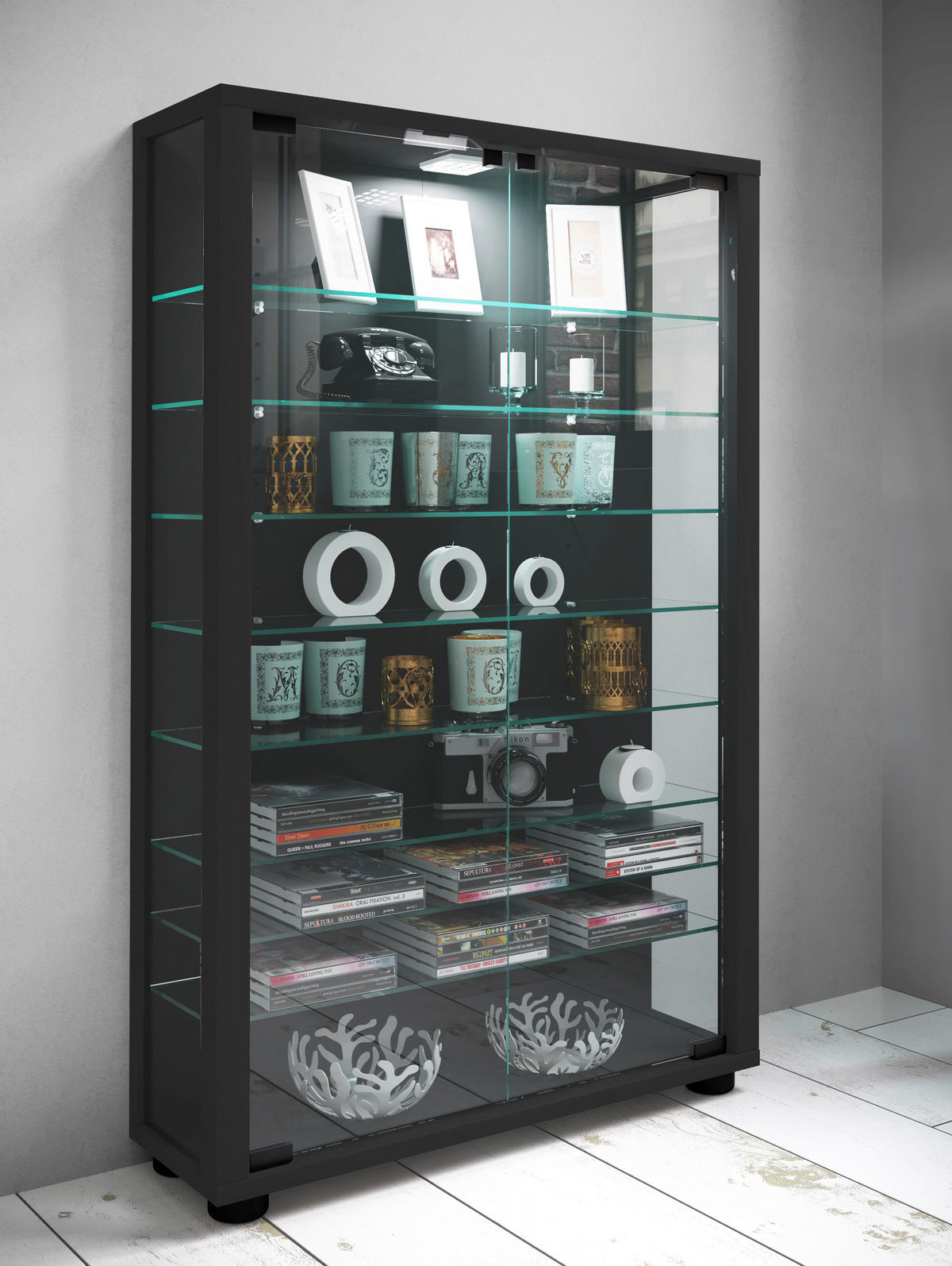 VITRINE in Schwarz  - Transparent/Schwarz, Design, Glas/Holzwerkstoff (59/90/18cm) - MID.YOU