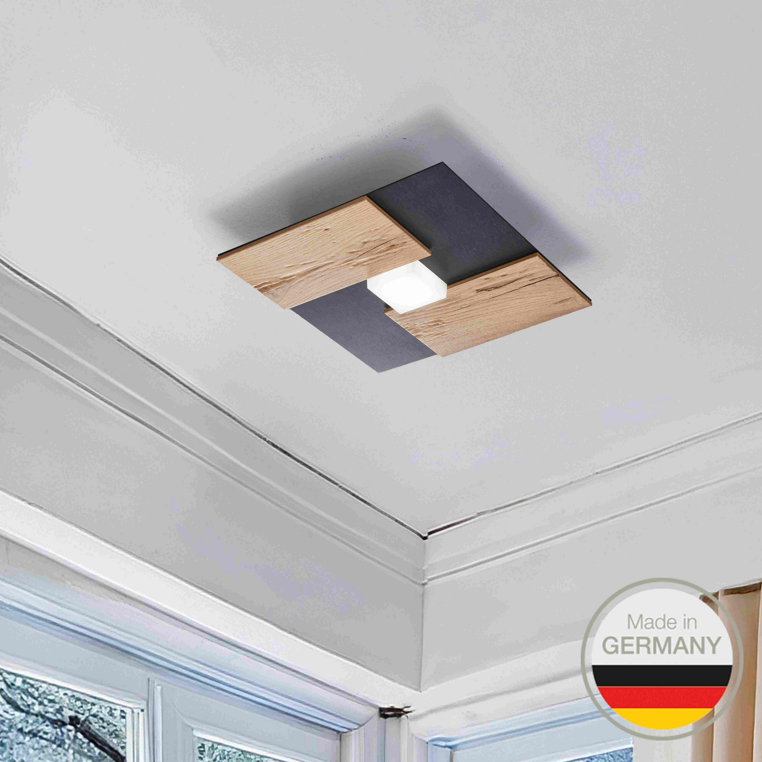 Thumbnail - Ambiente Led-Wandleuchte Noah, Wildeiche, Metall, rechteckig,rechteckig, 26x5x26 cm, Handmade in Germany, gleichmäßige L...