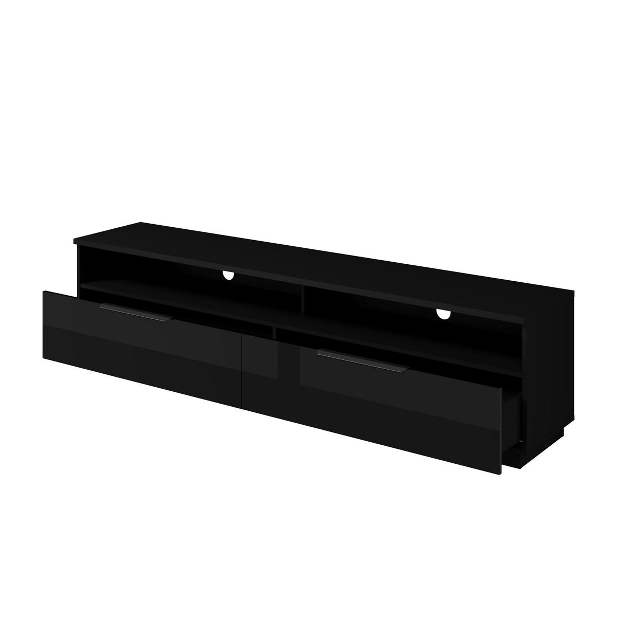 LOWBOARD Tuluza 199,9/50,6/40,5 cm 2 Schublade(n) stehend  - Schwarz Hochglanz/Schwarz, Design, Holzwerkstoff/Metall (199,9/50,6/40,5cm) - MID.YOU