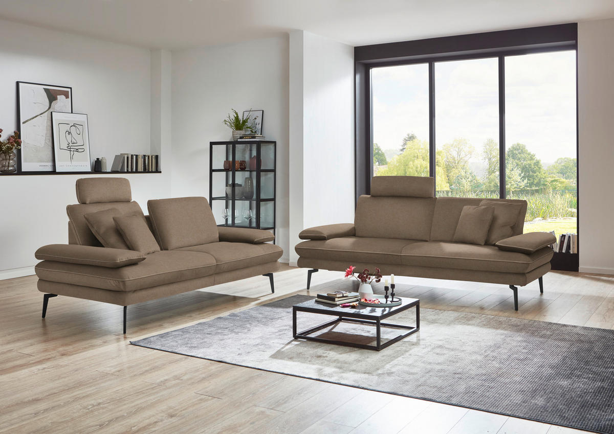 3-SITZER-SOFA Dieter Knoll in Velours Hellbraun  - Hellbraun/Beige, Design, Textil/Metall (222/89/104cm) - Dieter Knoll