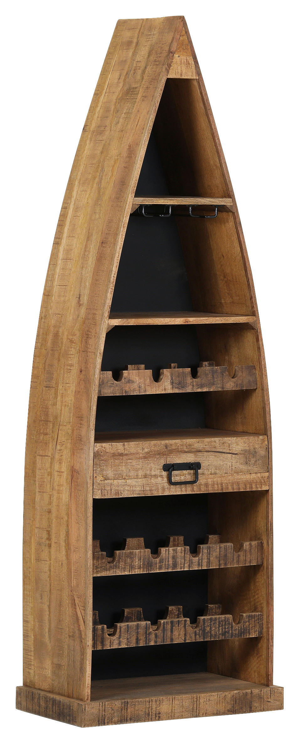 BOOTSREGAL Mangoholz massiv Naturfarben, Schwarz  - Schwarz/Naturfarben, ROMANTIK / LANDHAUS, Holz/Holzwerkstoff (60/182/36cm) - Landscape