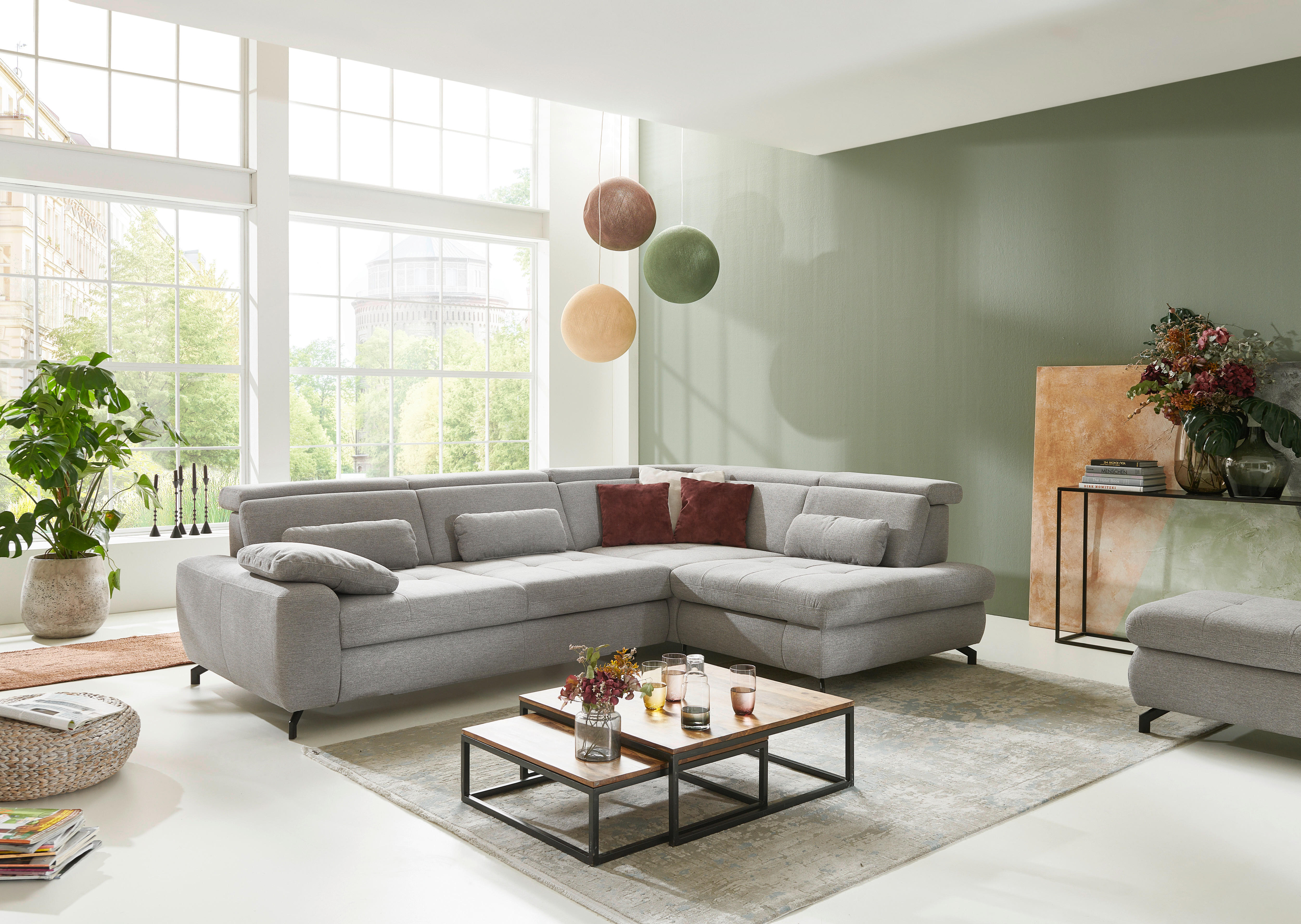 ECKSOFA in Chenille Hellgrau  - Hellgrau/Schwarz, Design, Textil/Metall (310/220cm) - Beldomo Style