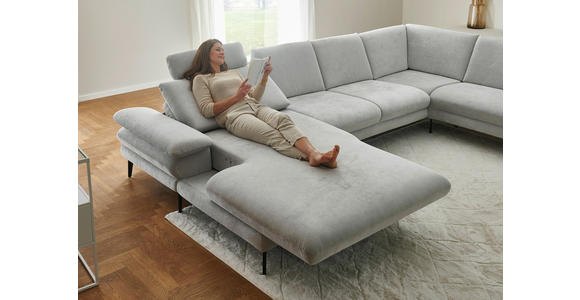 WOHNLANDSCHAFT in Chenille, Flachgewebe Silberfarben - Silberfarben/Schwarz, Design, Textil/Metall (180/344/208cm) - Dieter Knoll