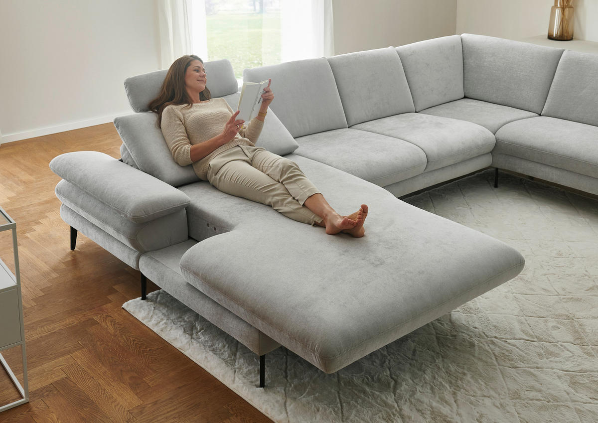 WOHNLANDSCHAFT in Chenille, Flachgewebe Silberfarben  - Silberfarben/Schwarz, Design, Textil/Metall (180/344/208cm) - Dieter Knoll