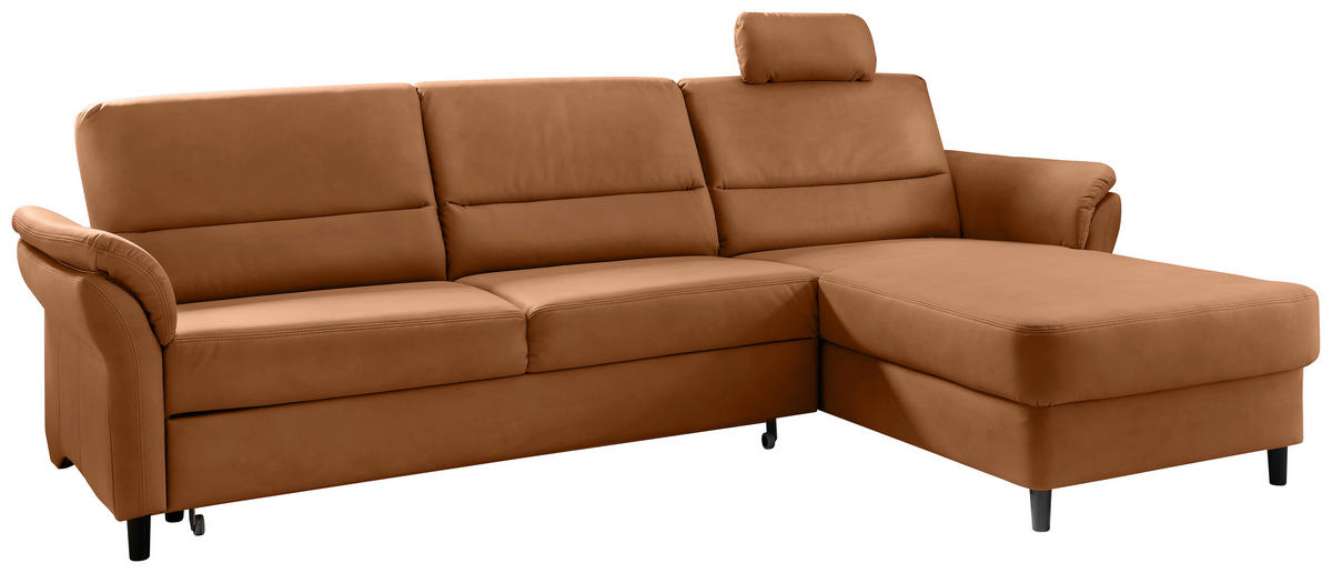 ECKSOFA in Lederlook Cognac  - Cognac/Schwarz, MODERN, Holz/Textil (279/176cm) - Livetastic
