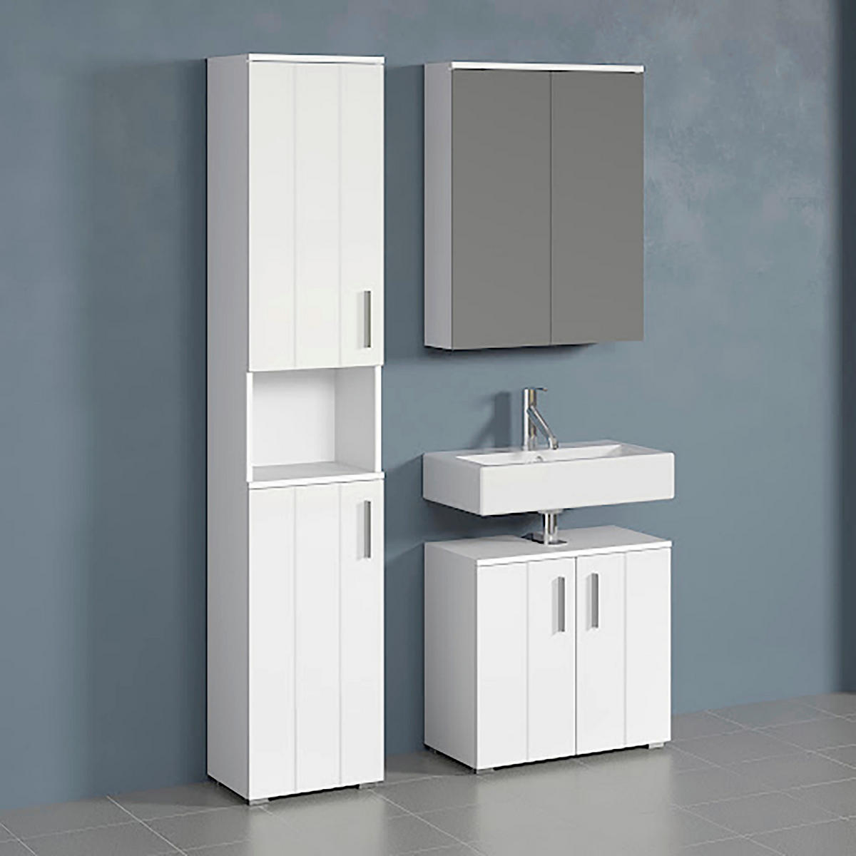 BADEZIMMER 3-teilig  in  - Weiß Hochglanz/Silberfarben, Trend, Holzwerkstoff/Kunststoff (112/192/32cm) - MID.YOU