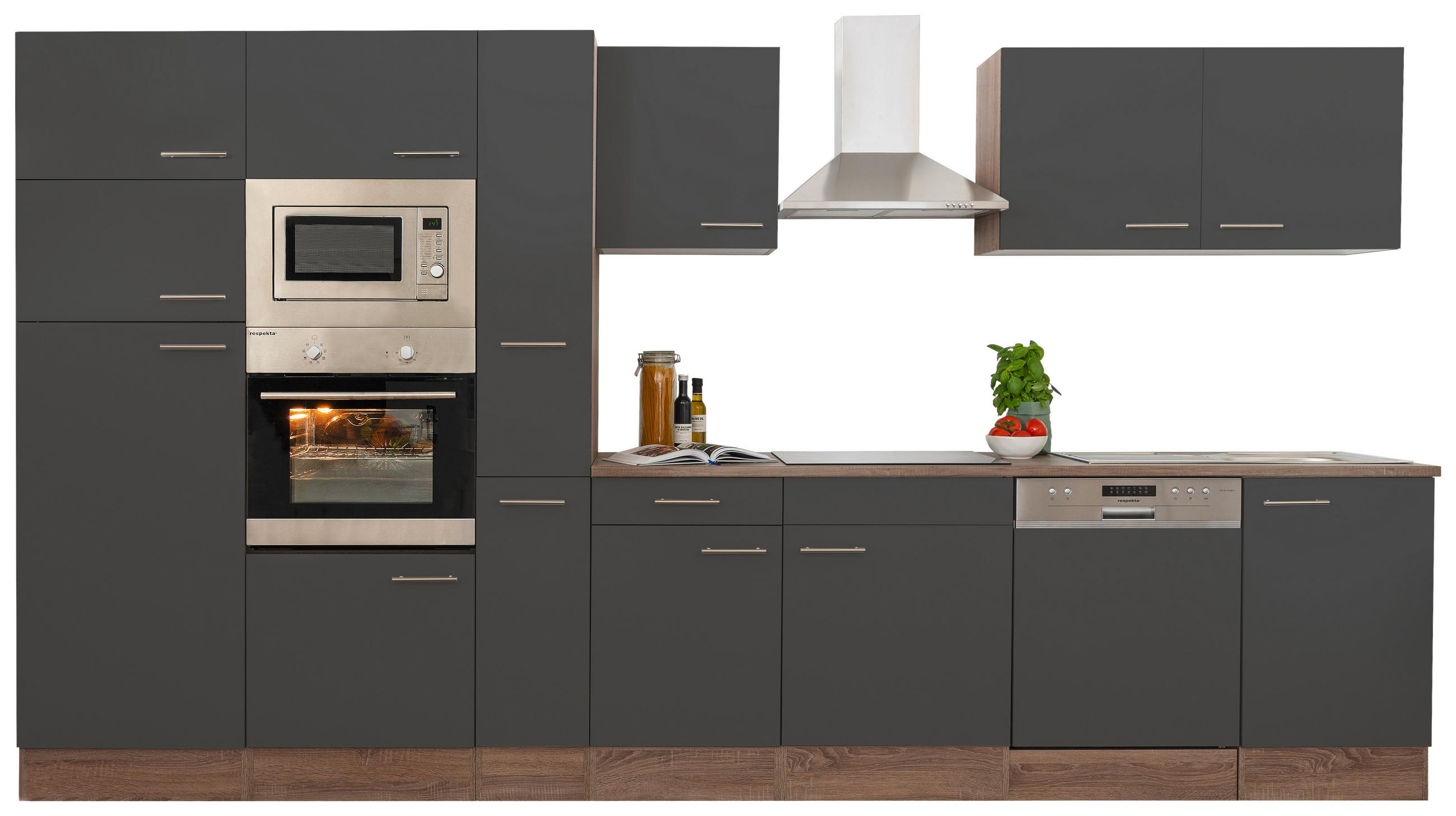 KÜCHENLEERBLOCK 370 cm   in Grau  - Edelstahlfarben/Eichefarben, Basics, Holzwerkstoff/Metall (370cm) - Respekta
